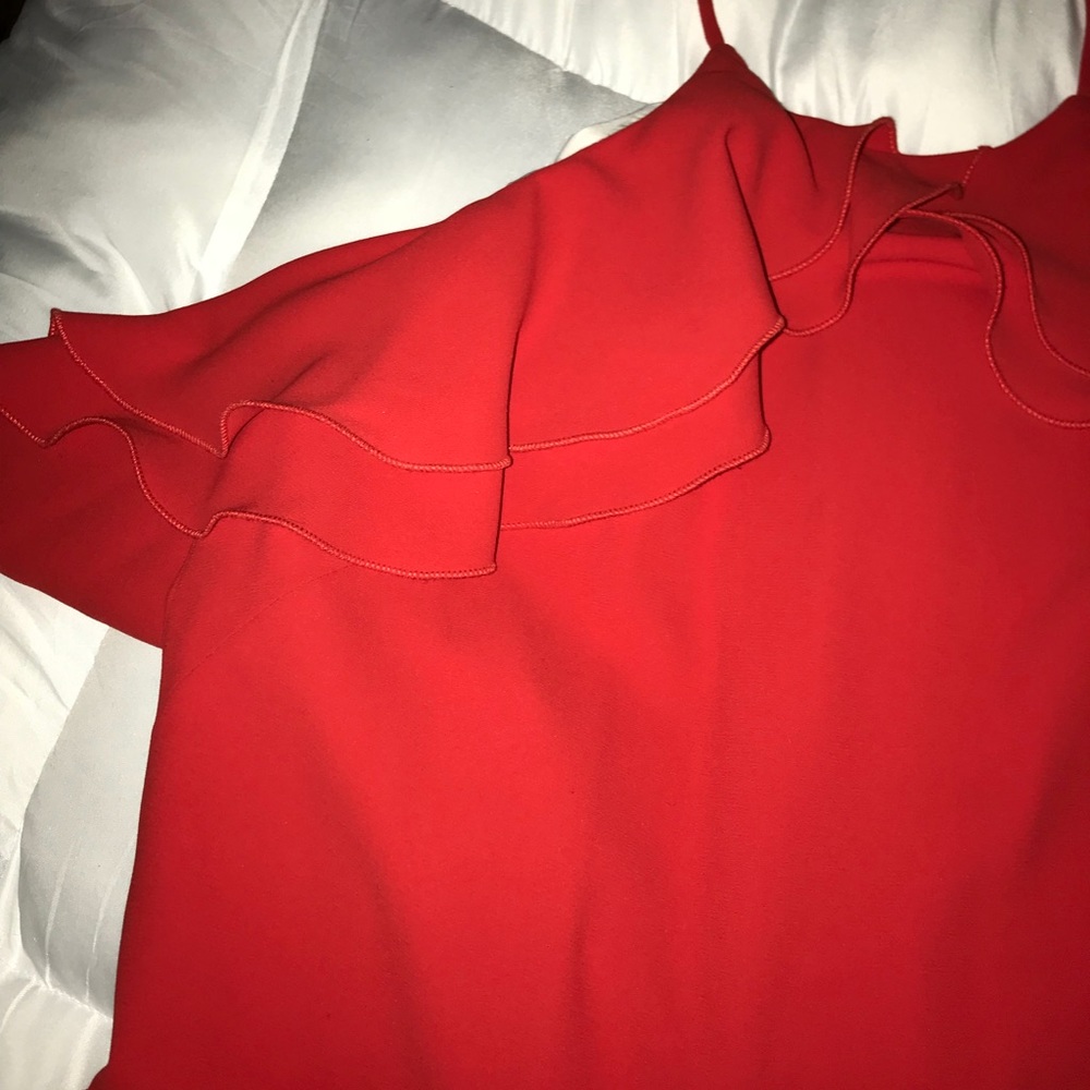 Red Ruffle Halter Back Jumpsuit - Picture 3 of 4